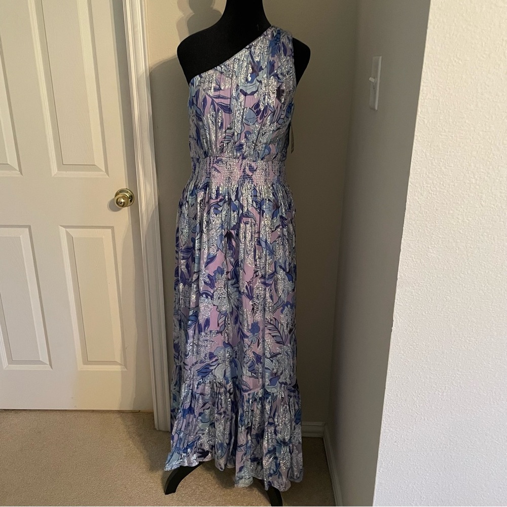 NWT Boston Proper One-Shoulder Sparkly Dress in Purple and Blue